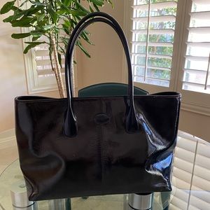 TODS Black Patent Tote